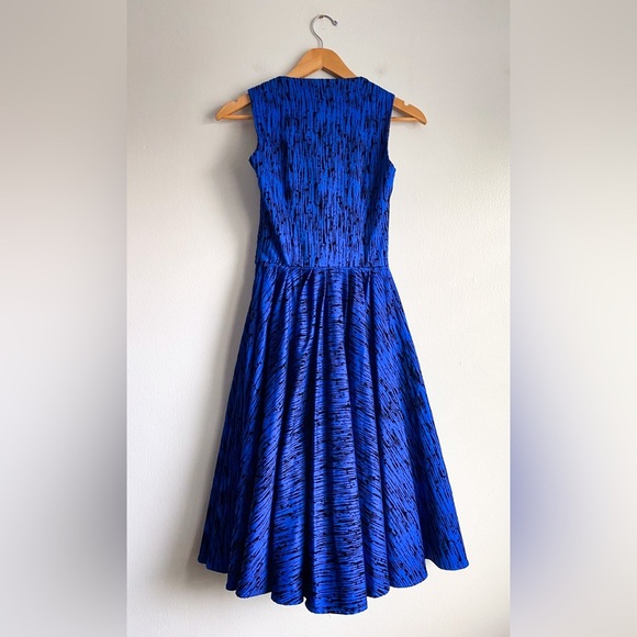 Laura Byrne Blue Flocked Vintage Fit Flare Retro Swing Dress Prom Wedding Formal - Picture 10 of 15